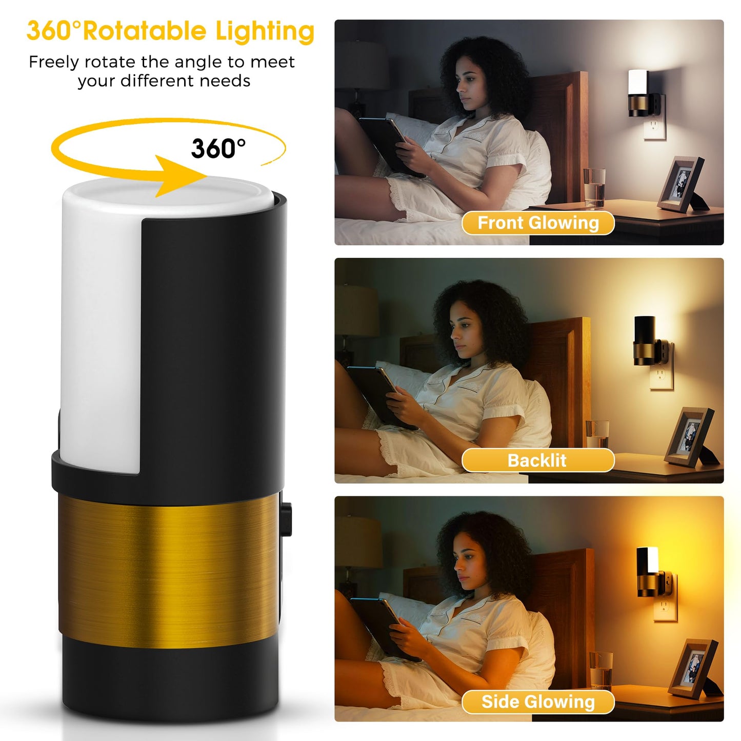 L LOHAS LED Night Lights Plug into Wall, 2 Pack, Plug in Night Light, Soft White/Cool White/Amber, Dimmable Backlit Nightlight with Light Sensor, 180° Rotatable Nightlights Plug in Wall for Hallway