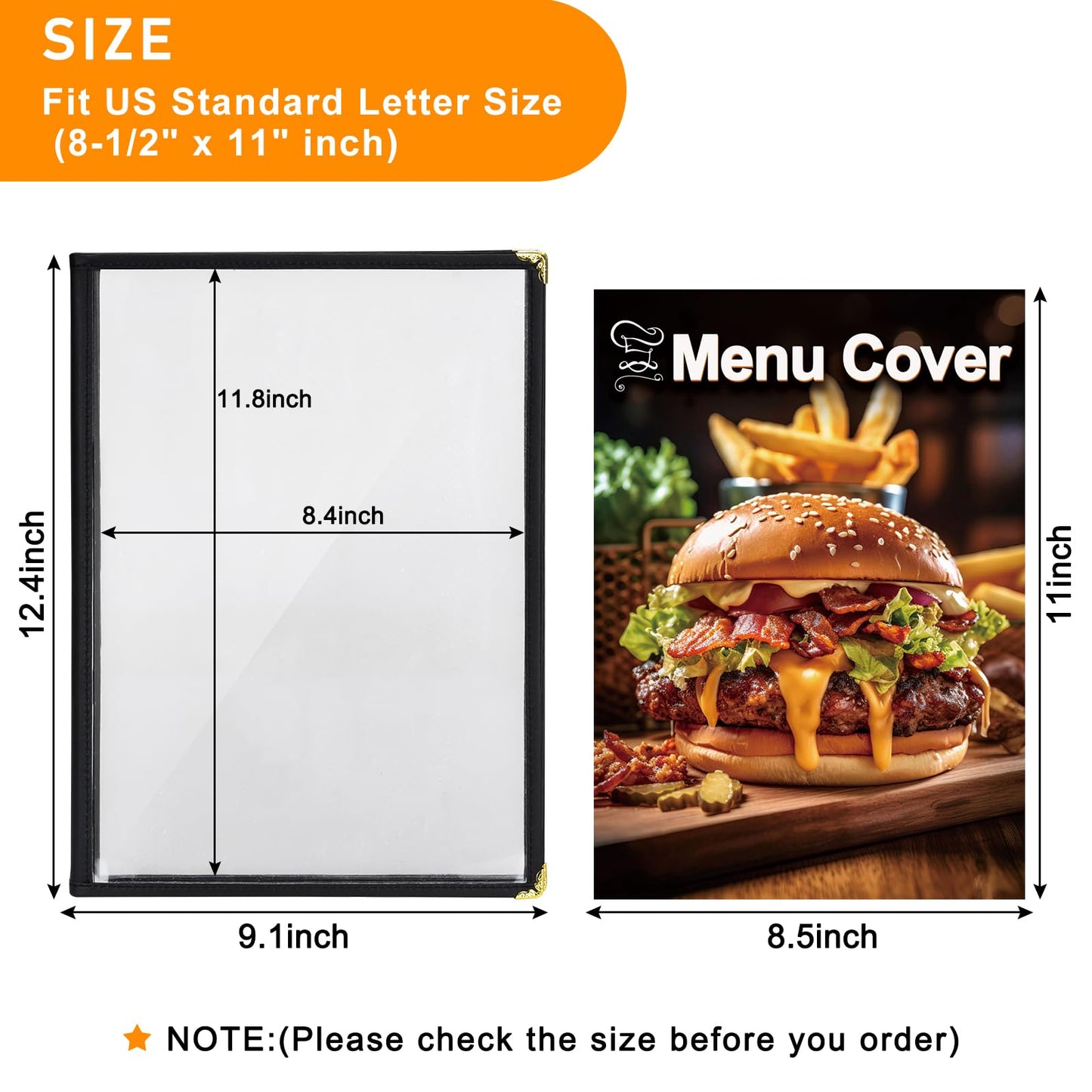 Restuarant Menu Covers,10 PCS 4 Page 8 View Transparent Leather Menu Covers 8.5X11 inch, Homeschool Supplies and Restaurant Supplies (Black*10)