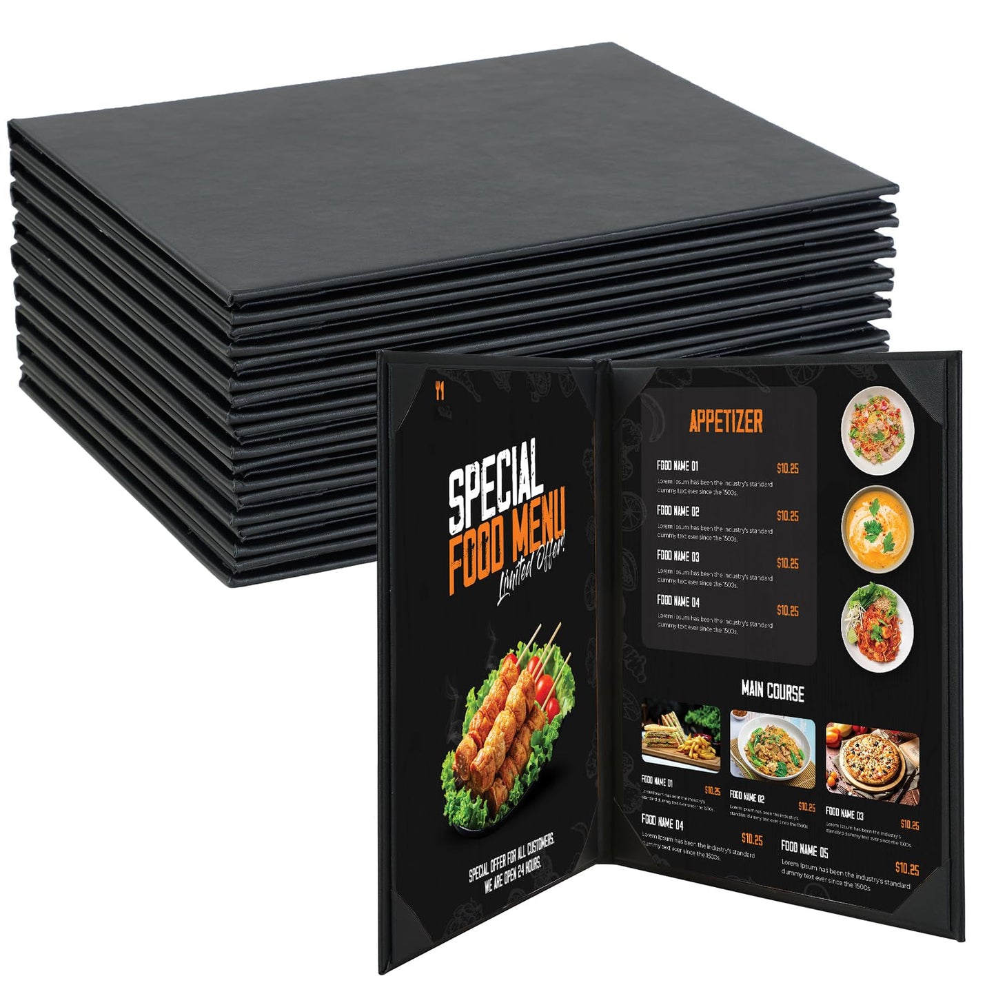NATGAI Restaurant Menu Covers 8.5" x 11", 10 Packs PU Leather Menu Holders, Waterproof Double View Restaurant Menu Holders, Fit for Letter Size Restaurant Bar Cafe Hotel (2 View, 8.5"×11")