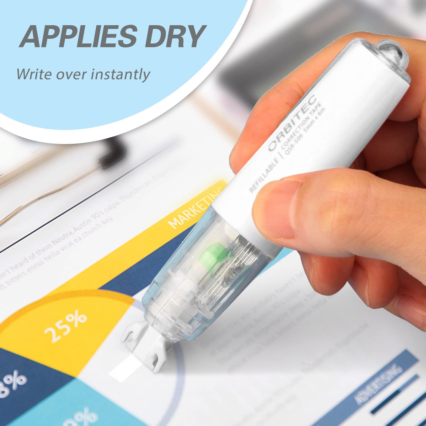BITOSEE Refillable Retractable Quick Dry White Correction Tape,Mini Small Aesthetic Cute Correction Tape, with Easy to Use Kawaii Pen Shaped Applicator,for School Office Supplies