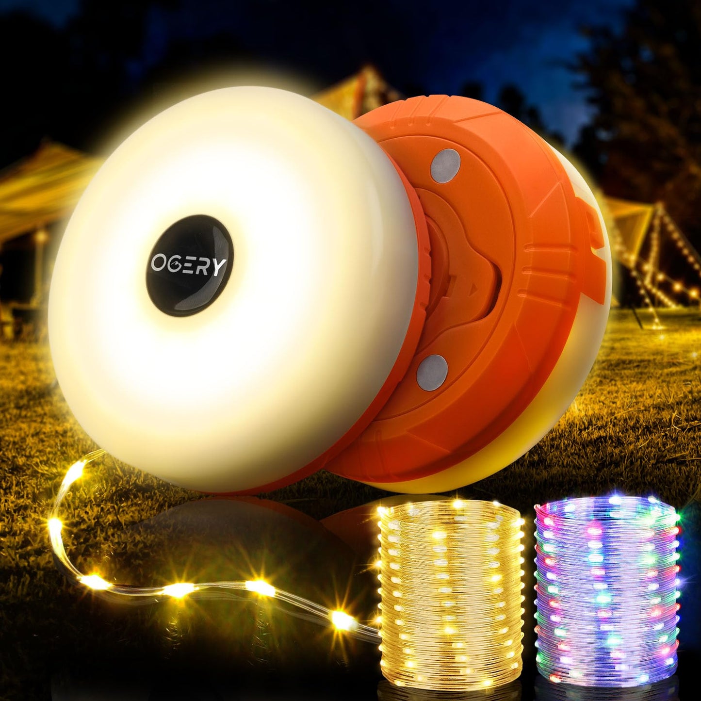 OGERY 2-Pack Camping String Lights, 32.8FT Rechargeable Christmas String Lights Outdoor/Indoor, 8 Modes 4-in-1 Quick Storage Fairy Lights Portable Lamp for Xmas Tree Decor Party Camping Essentials