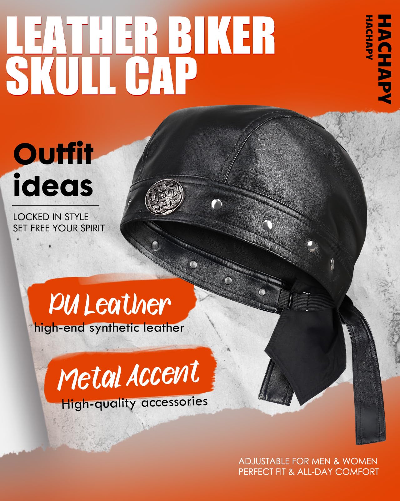 Hachapy Biker Cap for Women Leather, Adjustable Motorcycle Hat with Skull Fit & Toggle Buckle One Size Fits All
