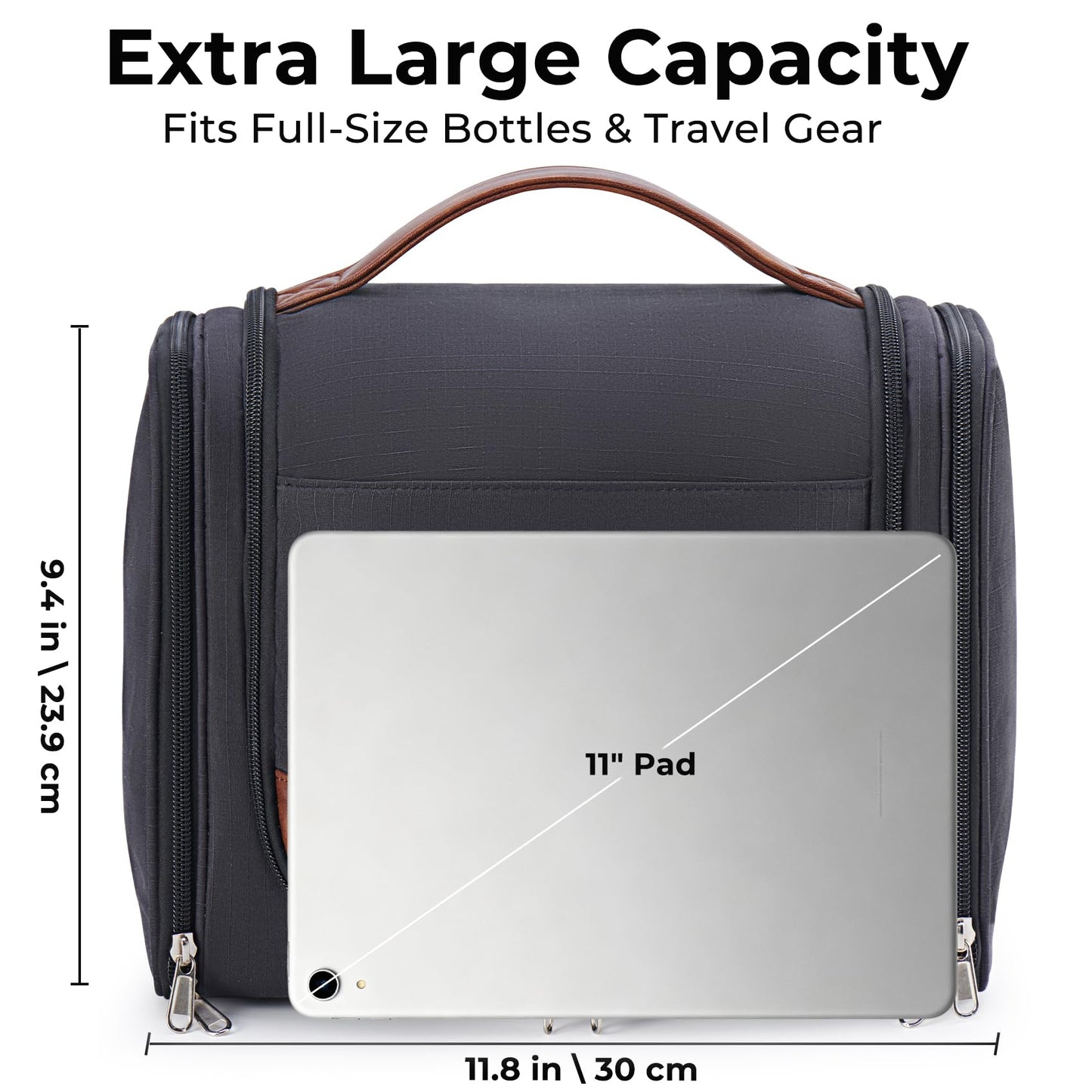 Ralnitote Large Hanging Toiletry Bag for Men, Travel Bathroom Bag with Hook, Hygiene Bag Organizer for Shower, Shaving & Grooming Essentials, Black