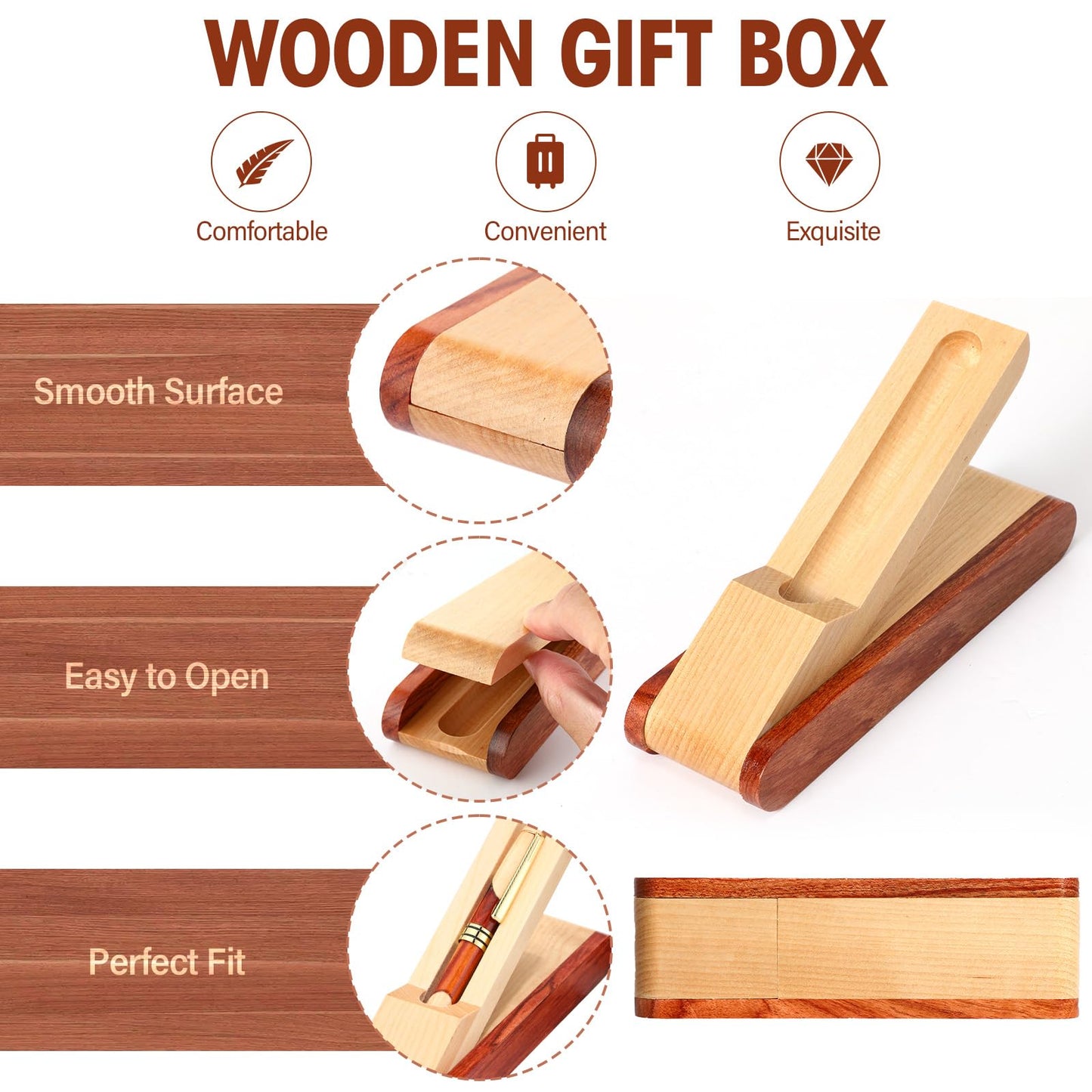 Zhanmai 3 Sets Wooden Ballpoint Pen Sets for Men Gift with Business Pen Case Display, Appreciation Gifts for Men Christmas Birthday Employee Office Supplies, Thank You Gifts for Dad Father