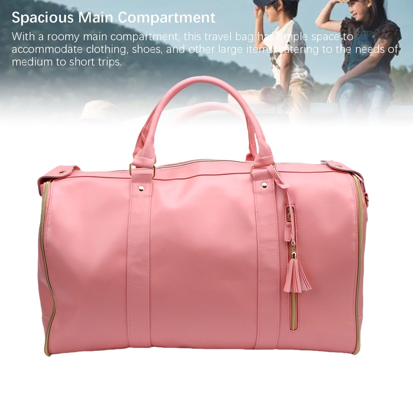 Hamwesh Rolling Garment Bag, 40L PU Leather Rolling Duffle Bag Detachable Telescopic Trolley Spacious Main Compartment Front Zip Pocket, Travel with Wheels for Men Women (Pink)