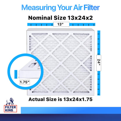 Filter King 13x24x2 Air Filter (MERV 8) (6-Pack) Dust & Allergy Control AC Furnace Filters, MADE IN USA, HVAC, Pleated, Electrostatic (Actual Size: 13 x 24 x 1.75)