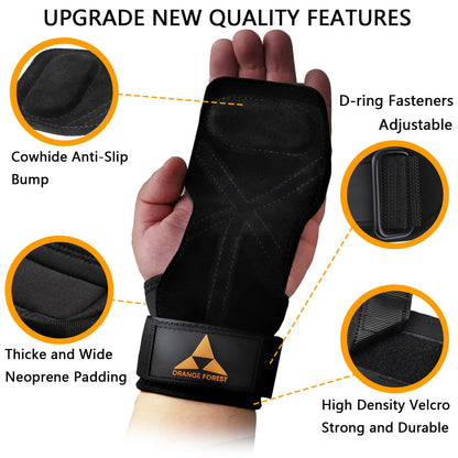 Weight Lifting Wrist Strap with Double Layer Leather, Neoprene Padded Gym Lifting Grips for Deadlift Powerlifting and Pull Up for Men Women (Pair)