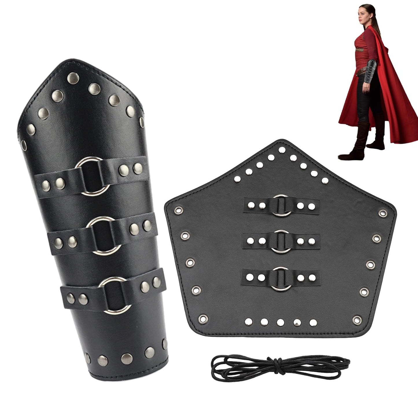 1Pair Adults Faux Leather Arm Guards Bracers Cosplay Leather Arm Gauntlet Wristband Wrist Armor Medieval Belt Leather Buckle Bracers for Men Women(COLOR:black)