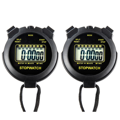Digital Stopwatch Timer Large Display with Clock and Date, No Alarm Function, Simple Stopwatches for Sports Coaches Running Swimming Kids Training-2 Pack Black
