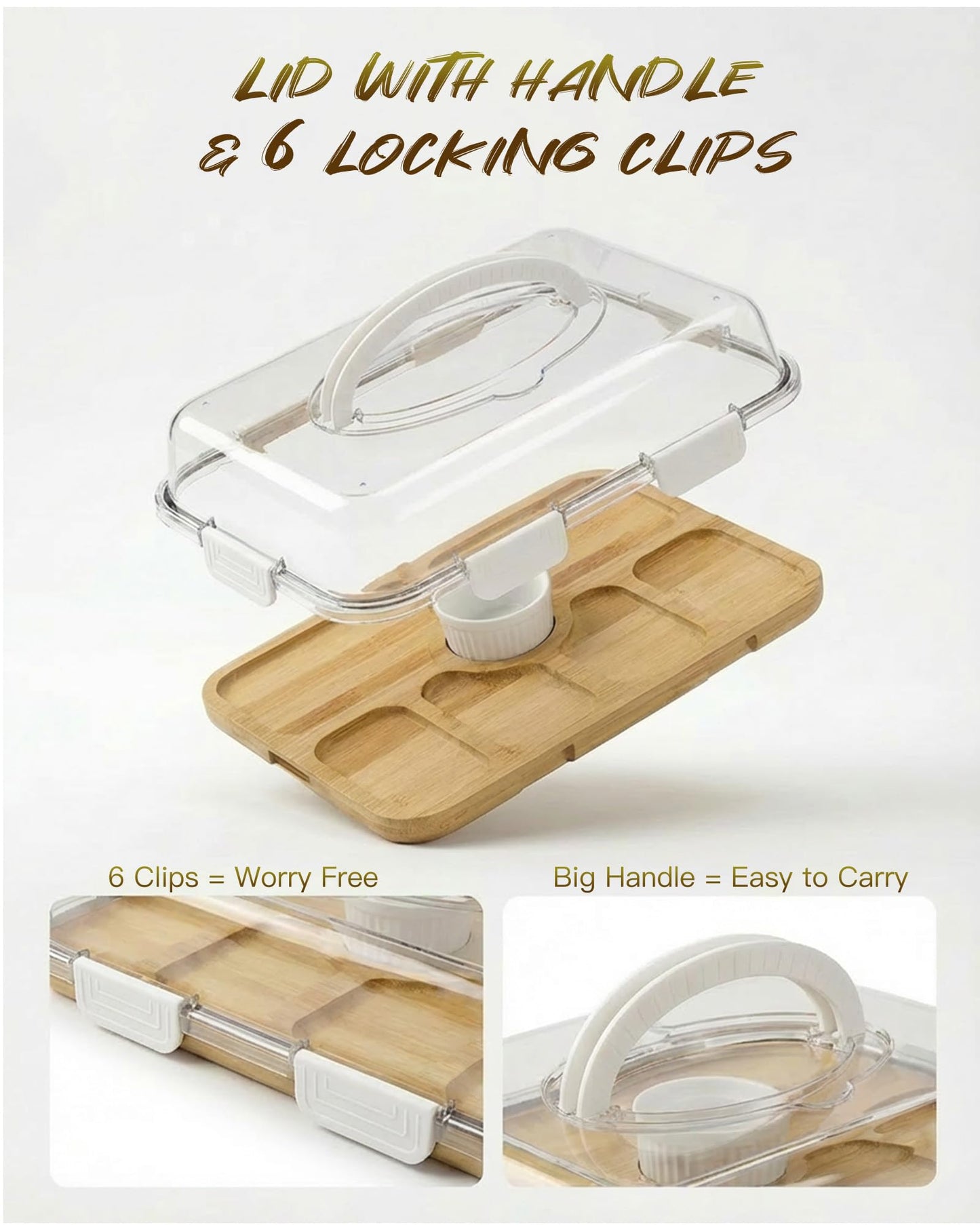 Charcuterie Board with Lid & Ice, Upgraded 6 Snap Laches, Sauce Cup Included, Large Portable Cheese Tray with Handle, Serving Tray for Picnic & Pool, House Warming Gifts New Home (White)