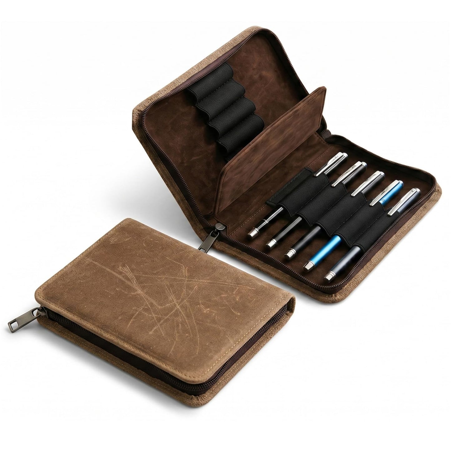 YLZZMDQSZ 10 Slot Fountain Pen Case, Waterproof Canvas Pen Organizer Case for Collection Purposes, A Gifts for Pens Lovers Brown