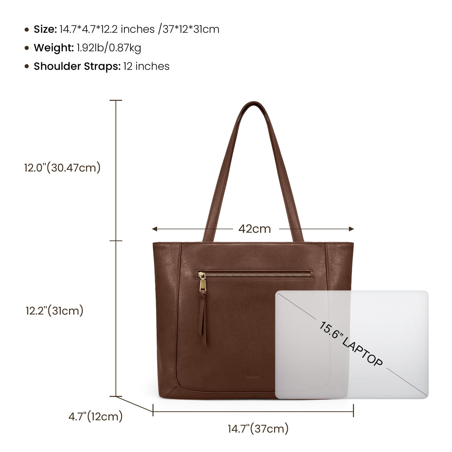 befen Genuine Leather Tote Bag for Women Work, Large Tote Bag with Zipper Real Leather Purse with 15.6" Compartment Womens Designer Shoulder And Handbags For Travel Everyday, Brown