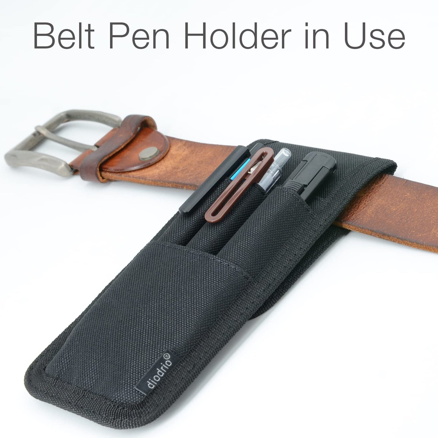 diodrio Belt Pen Holder, Pencil Holder Pouch, Pen Sleeve Case Holster for Belt, Hold Multiple Pens, Hold 6 Inch Ruler, 2 Pens and a Marker. Made of Durable Fabrics, Detachable, Black.