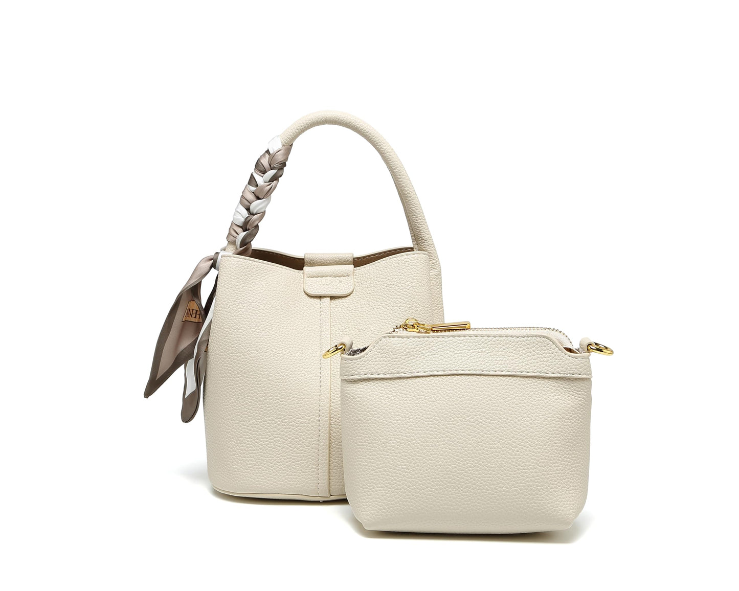 RTPRTP Small Crossbody Bags for Women, Vegan Leather Mini Bucket Handbag with Scarf, Removable Shoulder Strap Purse (white)