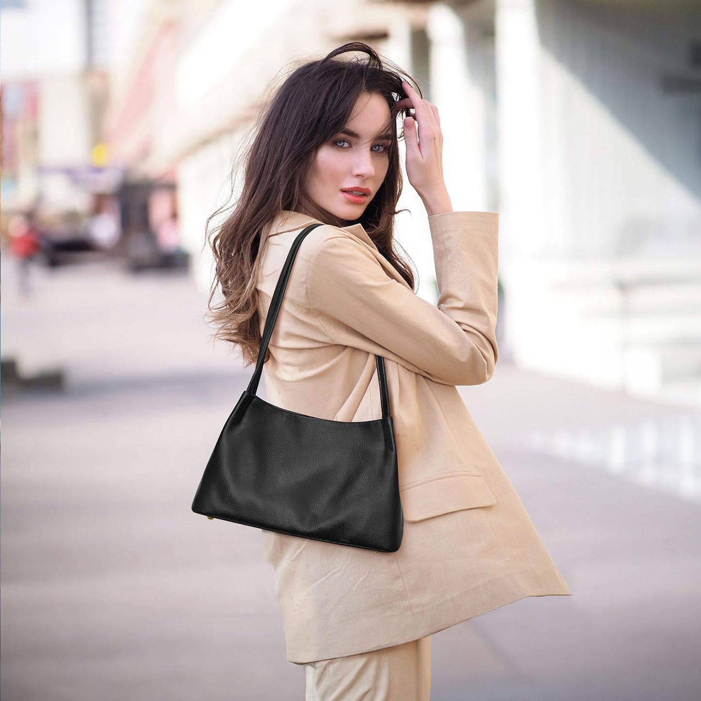 Kattee Leather Purses and Handbags for Women, Soft Genuine Leather Shoulder Hobo Bags with Top Magnetic Snap Closure, Black