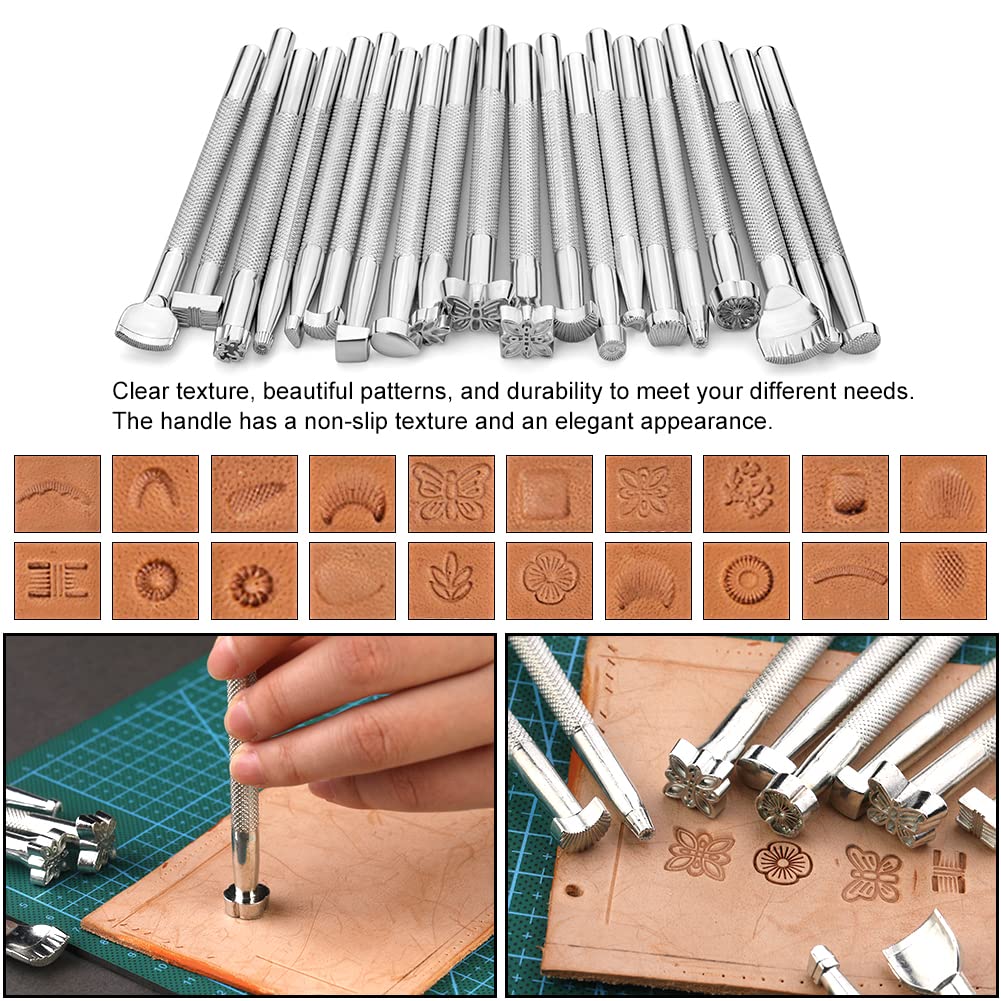 TLKKUE Leather Working Tools Leather Craft Tools for Carving Stamping Sewing Punching Cutting with Custom Storage Bag Professional Tooling Kit for Crafting, Repair & DIY Projects