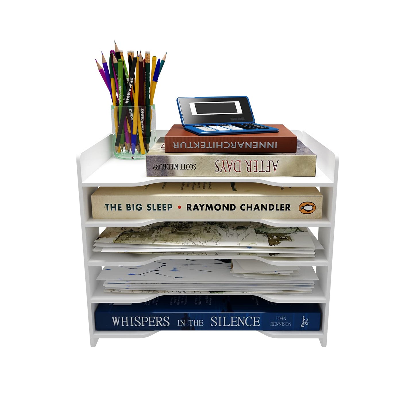 Natwind 5-Tier 10”x12” Scrapbook Desk Organizer,Paper Organizer,File Organizer,Letter tray,Paper Sorter,White File Holder for Home Office, School Classroom