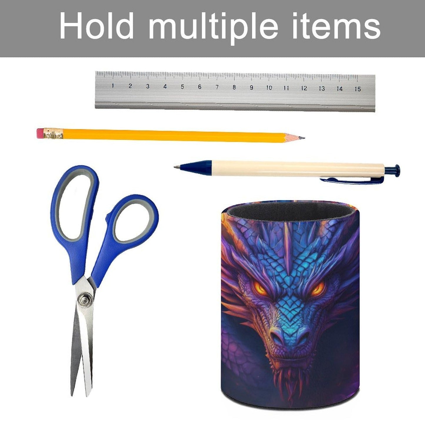 UTRSIFB Holder Cup Makeup Brush Storage Organizer, Waterproof Multifunctional Office Supplies, Pen Holder Cylinder Leather Pencil Dragon