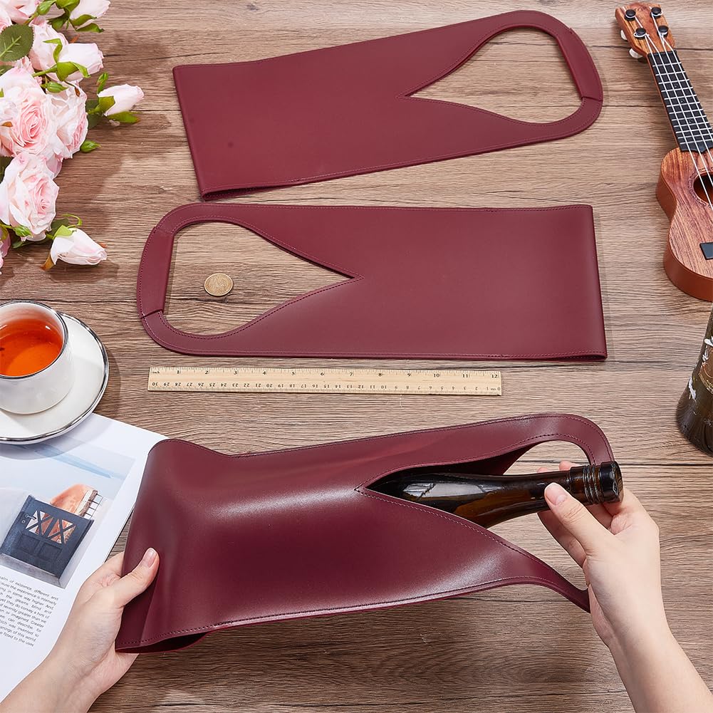 OLYCRAFT 3Pcs Dark Red Wine Tote Bag Reusable Leather Wine Carrier for Universal 750ml Bottle PU Leather Wines Present Bag Single Bottle Champagne Beer Bags for Birthday Wedding Christmas Party