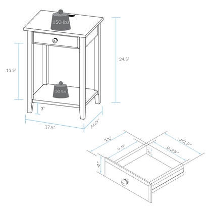 Casual Home Owl Night Stand with USB Port Charging Station and Drawer, 17.5" W x 14.25" D x 24.5" H, Natural Gray