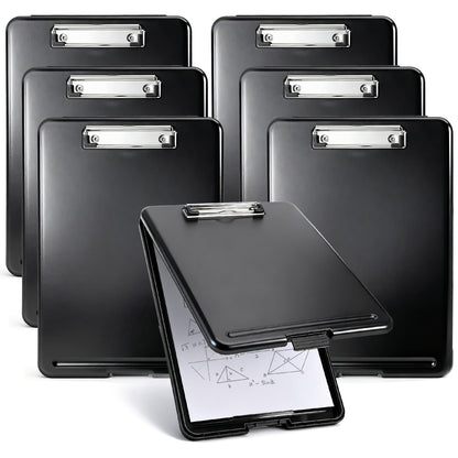 SHENLIU 7 Pcs Clipboard with Storage Bulks, 9.5 x 13.5 Inch Black Plastic Foldable Nursing Clipboard with Low Profile Clip for Home Office Utility Medical Personnel Large Capacity