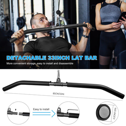 Wall Mounted Pulley System, Low Cable Machine Pulley System for LAT Pulldown, Biceps Curl Home Gym Equipment with Fitness Pull Down Bar, Tricep Rope