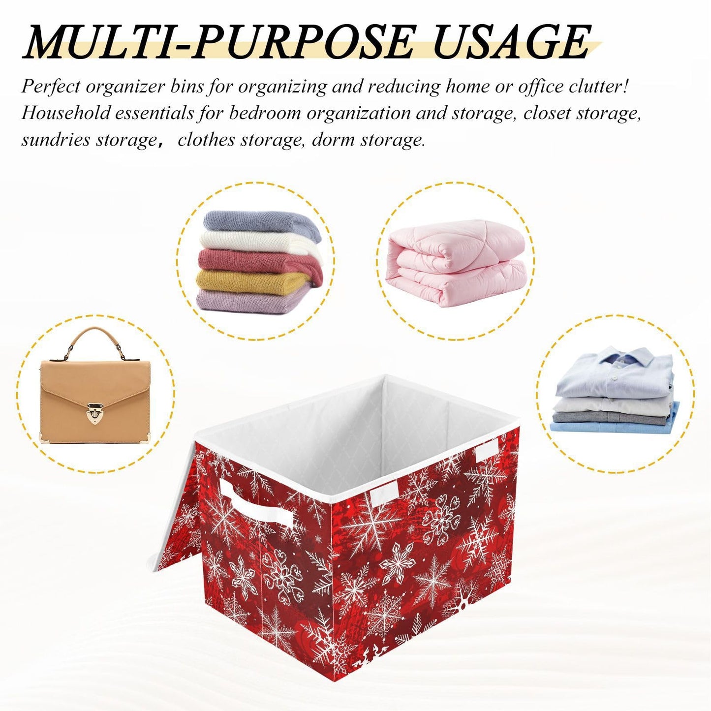 senya Christmas Baskets Collapsible Storage Bins with Lids, Christmas Red Pattern with Snowflakes Flower Storage Boxes Clothes Baskets for Organizing