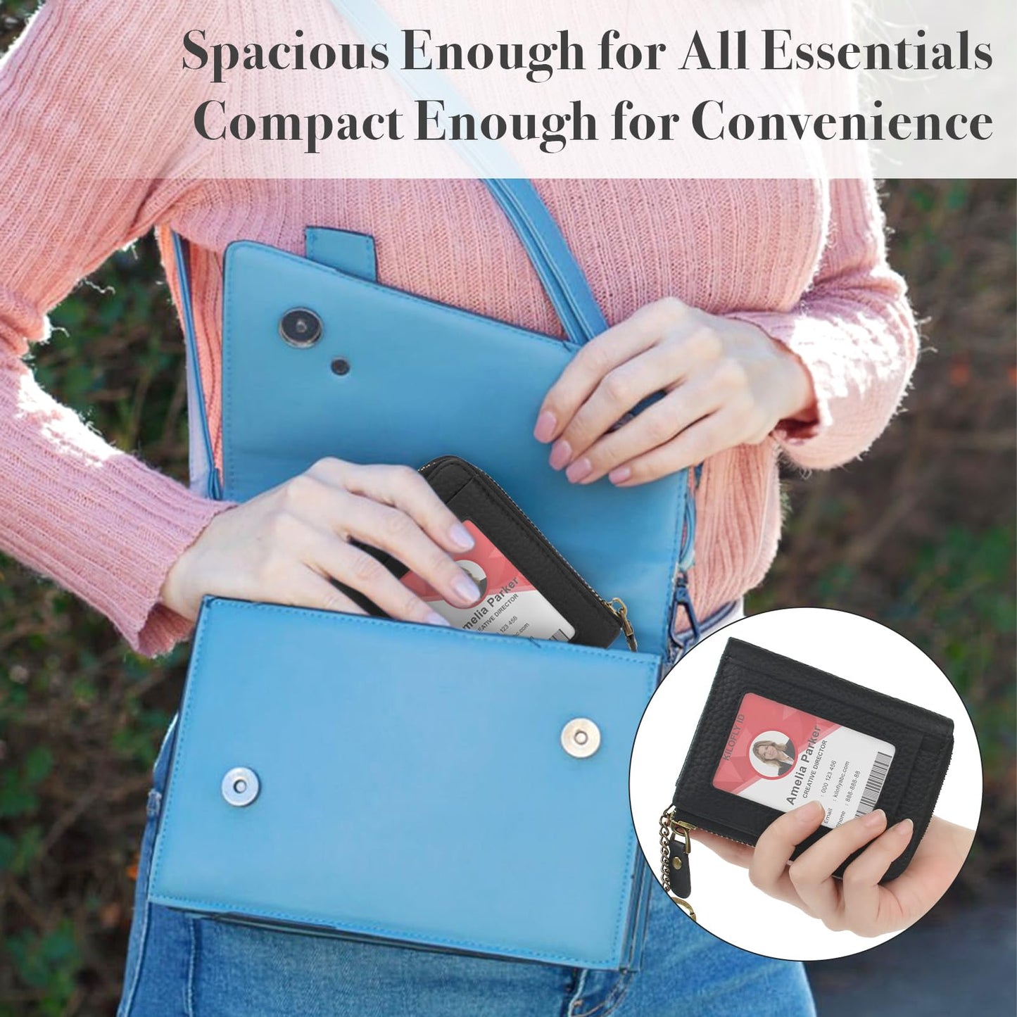 kilofly Genuine Leather Card Slot ID Holder Wallet + Keychain Cable Organizer