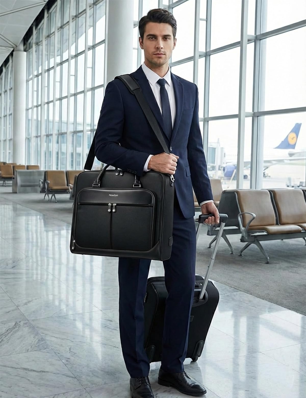 Noozion Garment Bag for Travel, Large Carry On Suit Bag for Business Up to 4 Suits, Wrinkle Free Garment Bag for Hanging Clothes with Shoulder Strap, Laptop Compartment, and Wet-Dry Pocket