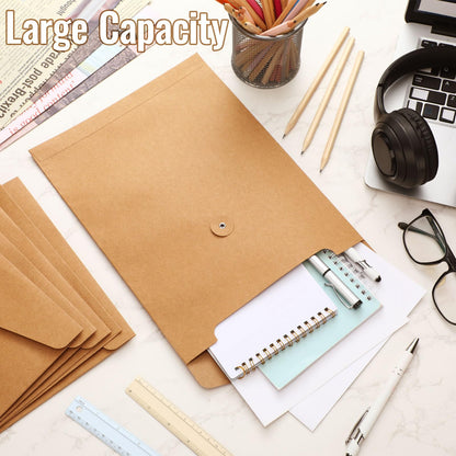 Feifeiya 10 Pack Kraft String Envelope File Folder Brown A4 Letter Size Brown Paper Folders 12.2 x 9.2 Inch Project Pockets File Jacket Document Organizer with String Button Closure(Vertical)
