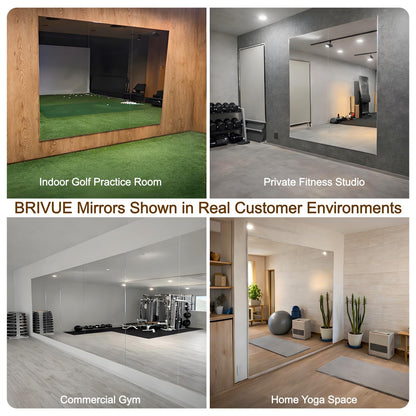 BRIVUE Gym Mirror - 48" x 72" (2PCS of 48" x 36") Frameless Wall Mirrors, Easy Installation, Shatterproof No Glass Mirror, HD Reflection, Ideal for Dancing, Yoga, Fitness, Rehearsing, Pilates, Home