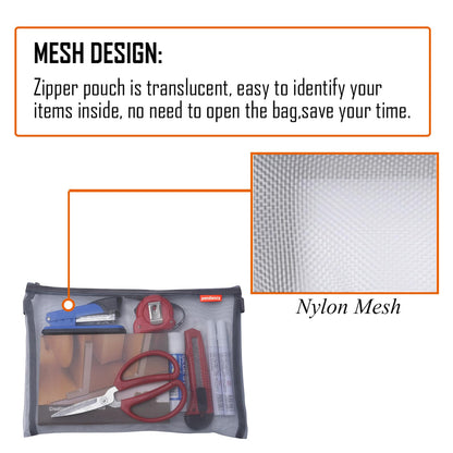 pendancy Mesh Zipper Pouch 5pcs Lightweight Nylon File Folders Document Organizer Cosmetic Bags Accessories Storage for Travel and Office Supplies (Grey, A4 A5 A6)