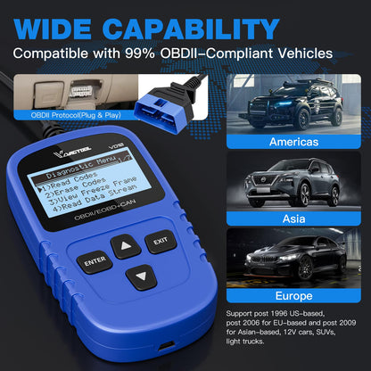 VDIAGTOOL VD10 OBD2 Scanner Code Reader Car Diagnostic Tool Engine Fault Code Reader for Turn Off CEL with Freeze Frame/I/M Readiness for All OBDII Protocol Cars,obd2 Scanner Diagnostic Tool