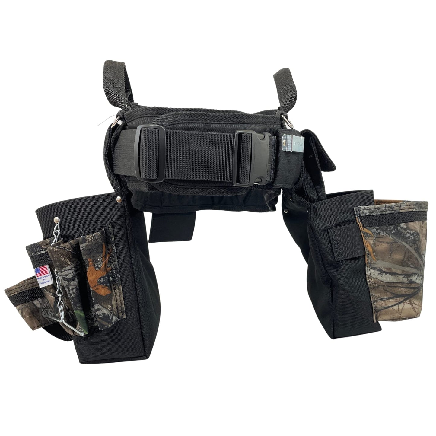 BOULDER BAG Ultimate Electrician's MAX Combo with Comfort Back Support Tool Belt, Quick Release Buckle, Heavy Duty Tool Belt, Camo - Backwoods, (Medium 28-32 Inch Waist), Made in USA