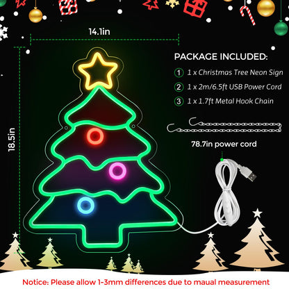 LEDLampsWorld 18.5 x 14.2 Inch Christmas Tree Neon Sign LED Sign for Wall Decor, Neon Lights for Bedroom, Living Room, Home, Party, Yard, Christmas Gifts