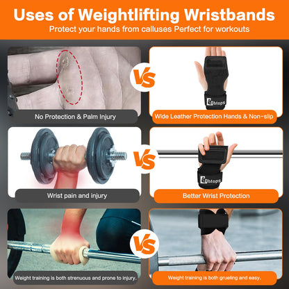 Weight Lifting Wrist Strap, Double-Layer Leather Wrist Straps for Gym Strength Training Weightlifting,Deadlift and Powerlifting, Enhance Grip Strength Neoprene Padding Gym Workout Lifting Straps Pair Black