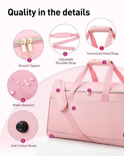 Convertible Travel Garment Bag, Carry on Garment Duffel Bag, 2 in 1 Hanging Dress Suitcase Suit Travel Bags, for Business Trips with Shoe Compartment & Multiple Pockets, AGPTEK (Pink)