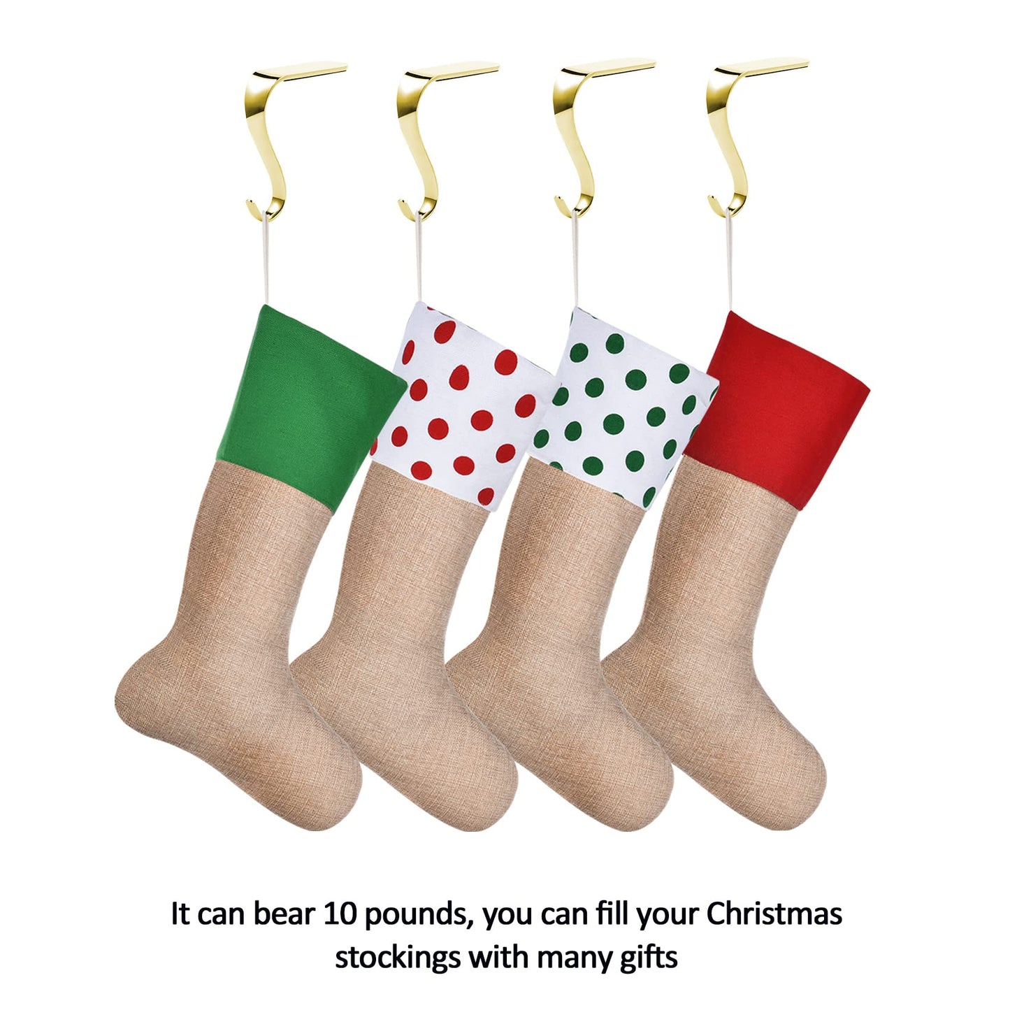 Sunshane 4 Pieces Christmas Stocking Holders Mantel Hanger Hooks Xmas Mantle Grips Set Safety Hang Stocking Clips for Christmas Party Decoration (Gold)