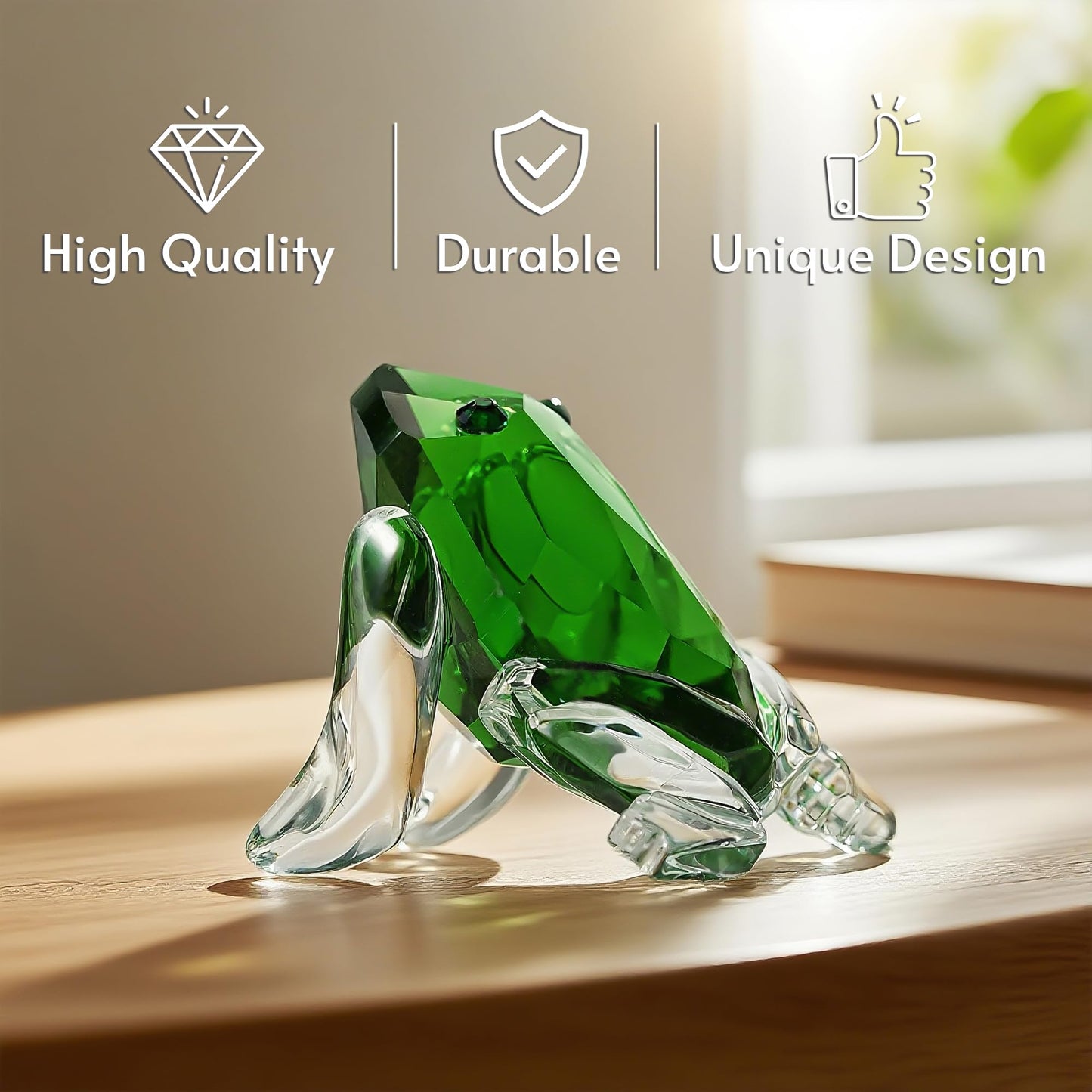 H&D HYALINE & DORA Small Crystal Frog Figurine Collection Paperweight Table Centerpiece Ornament(Green)