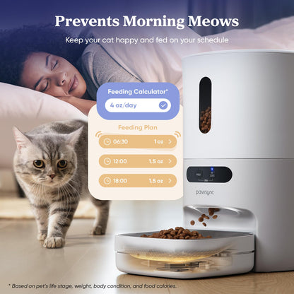 PAWSYNC Automatic Cat Feeder,WiFi Smart Scale Tracks Pet's Food Intake, App Remote Feeding, 3.6L Timed Food Dispenser for Cats and Dogs, Up to 10 Meals Per Day, Stainless Steel Bowl, Dual Power Supply