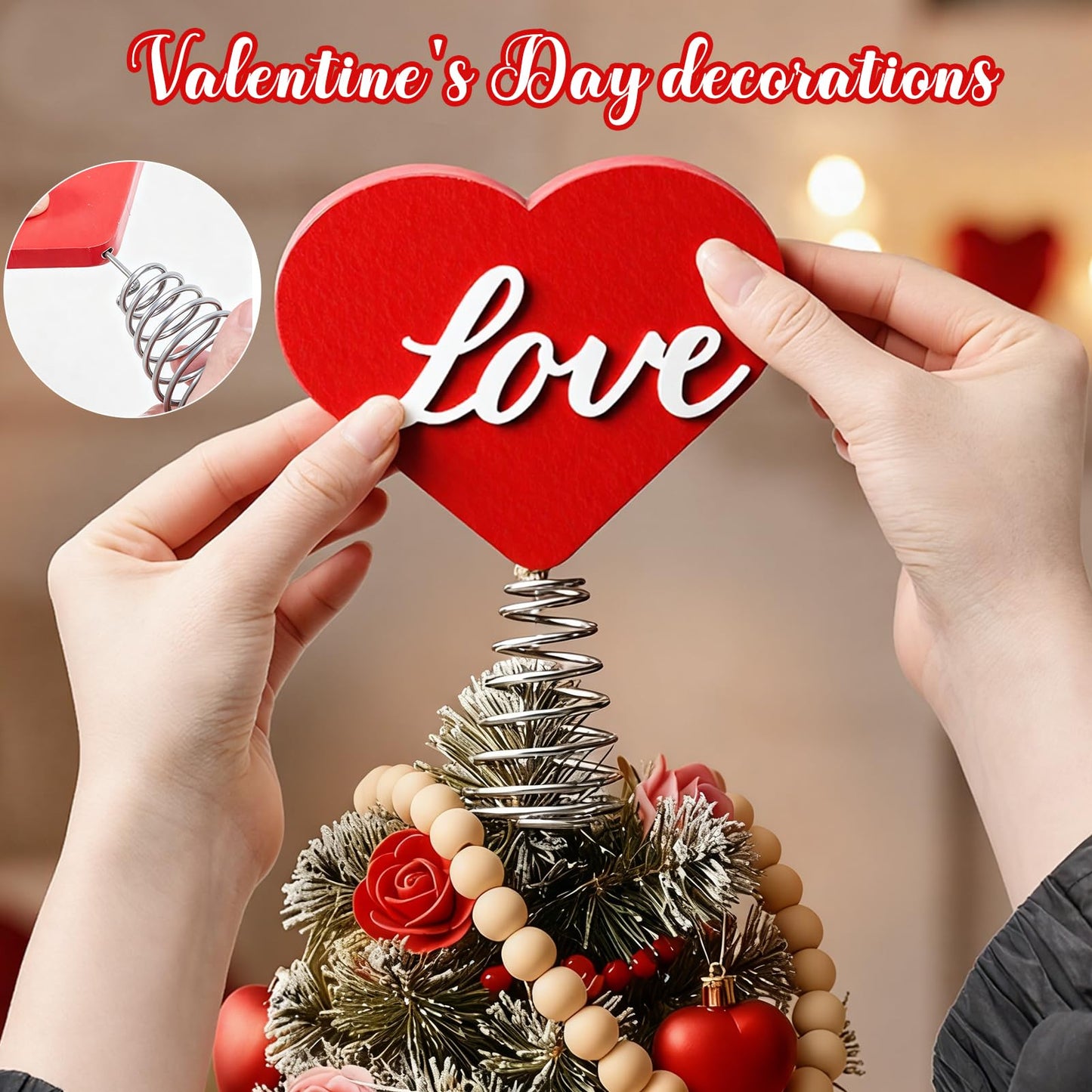 Valentine's Day & St. Patrick's Day Tree Topper,Heart and Shamrock Christmas Tree Topper Decorations,Holiday Trees Topper Set for Home Party Decor Tabletop Display Gift