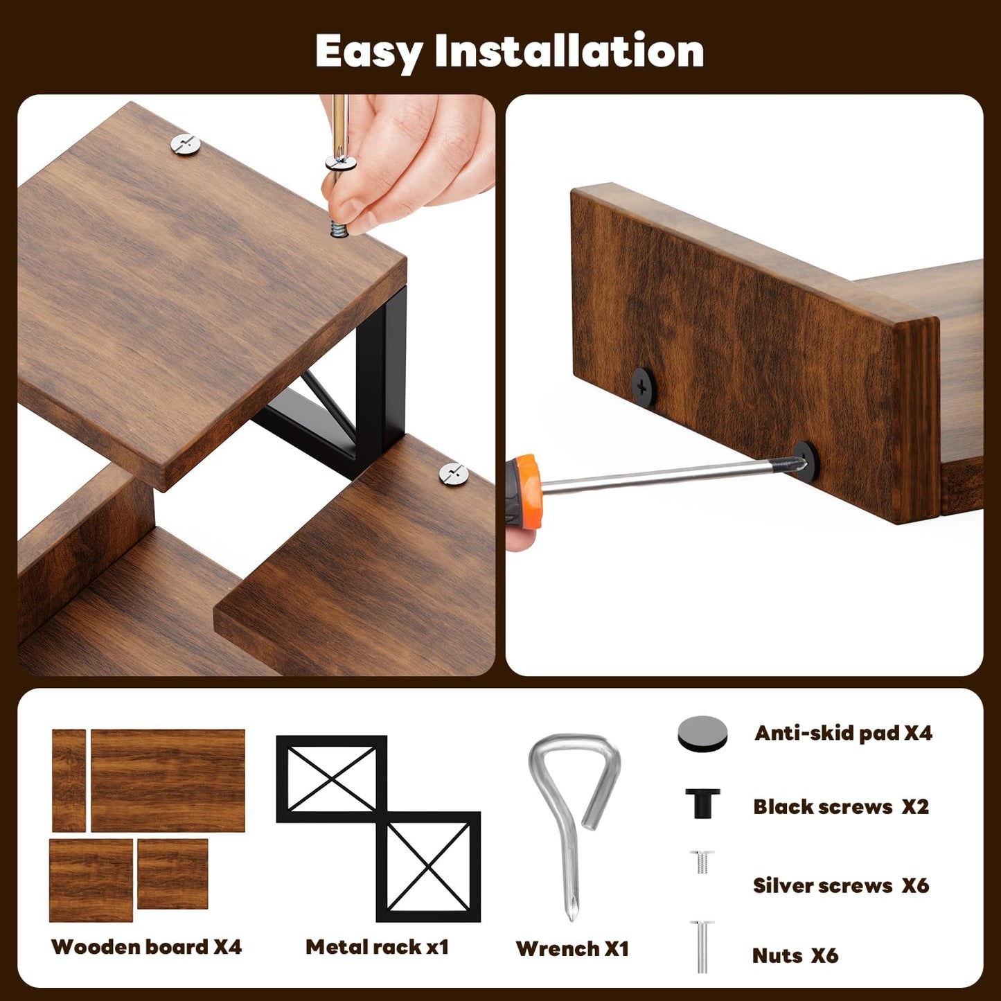 Abiglifty Desk Shelf Organizer, Wooden Desktop Organizers, 3 Tier Desk Hutch Small Bookshelf, Nightstand Organizer, Riser Display Stand for Office, Dorm, Home (Brown)