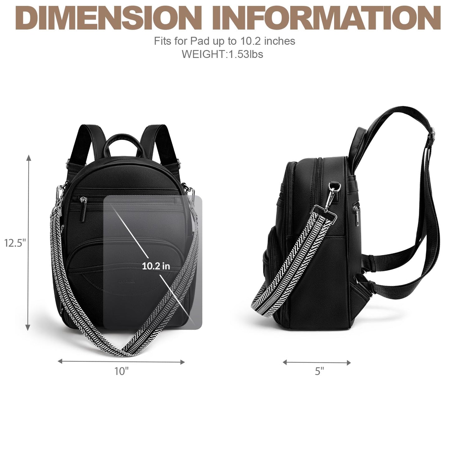 SYTRAH Small Backpack Purse for Women, Mini Backpack Vegan Leather with RFID Blocking & Tablet Pocket, Cute Shoulder Handbag for Travel, School & Work Black