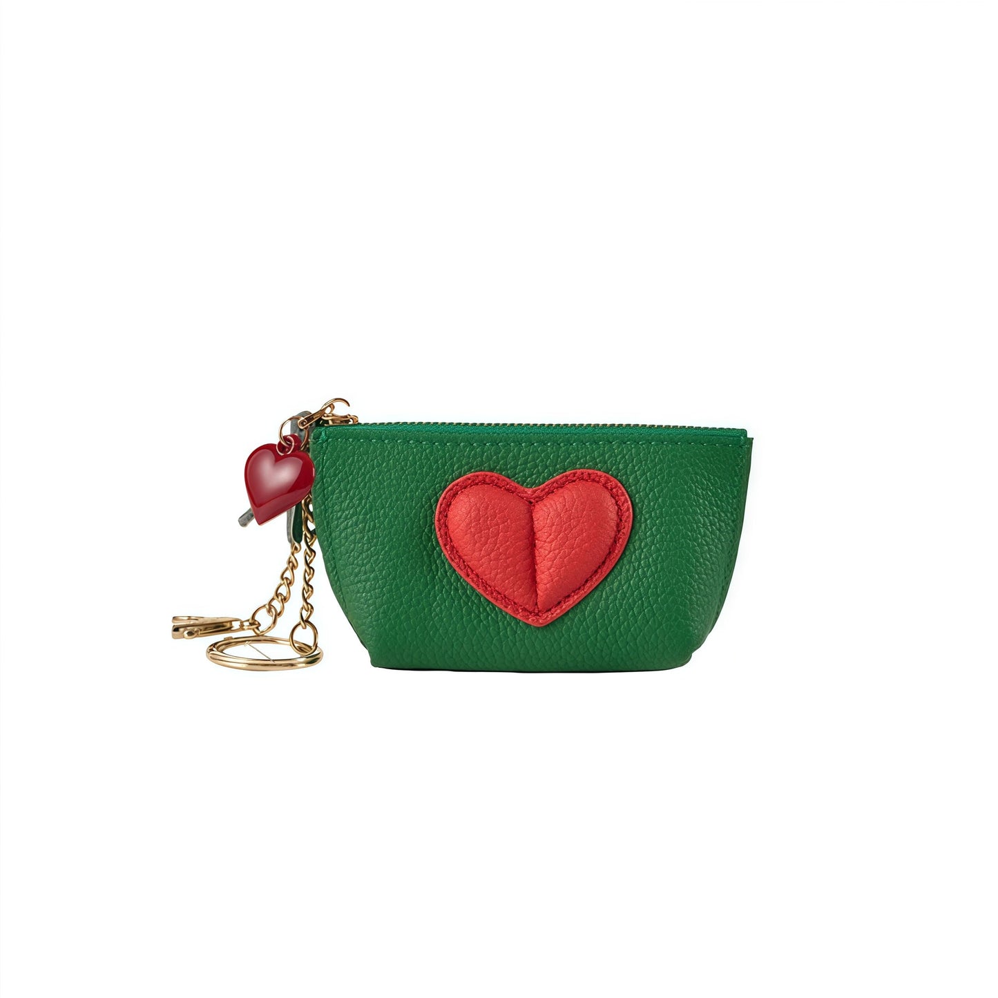 Red Heart Design Small Coin Purse - Cute Compact Keychain Change Purse Soft Leather Wallet with Zipper for Women (Green)