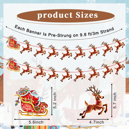 Christmas Banner,2 Set Pre-Strung Santa and Reindeer Bunting Garlands for Merry Christmas Party Decorations,Inside,Home, Office,Fireplace,Wall,Window Hanging Decoration,Xmas Holiday Decor Supplies