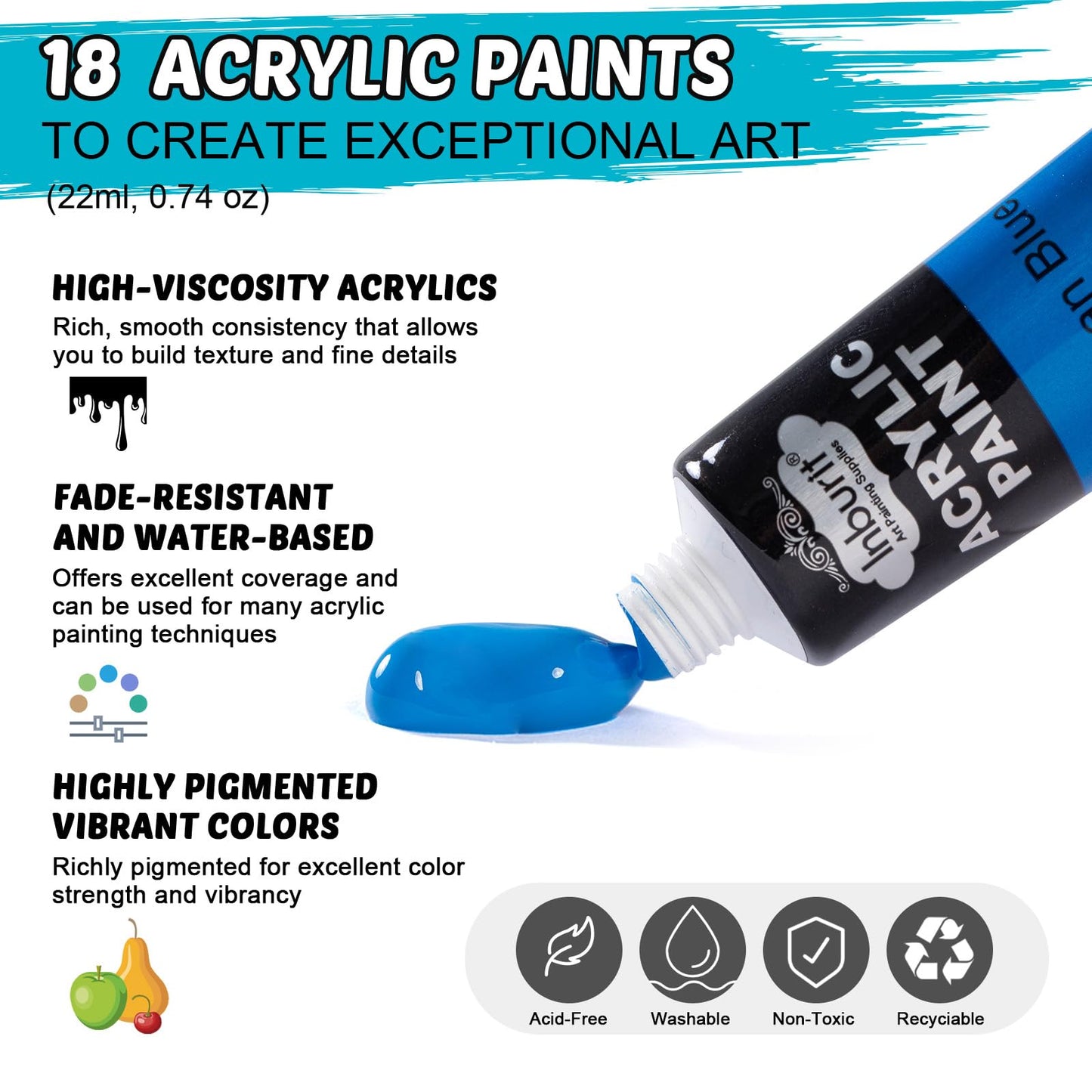 Inburit Art Paint Set for Kids, Painting Supplies Kit with 5 Canvas Panels, 8 Brushes, 18 Acrylic Paints, Multi-Function Table Easel, Etc, Premium Acrylic Paint Set for Students, Kids and Beginner.