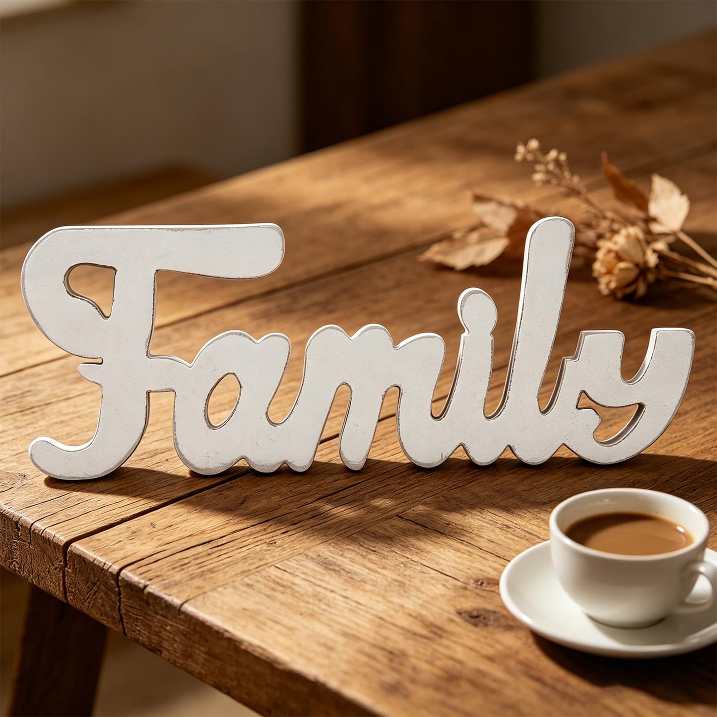 Sintosin Rustic Wooden Family Signs for Home Decor Wall 15", Farmhouse Distressed White Christmas Tabletop Decor Signs, Fireplace Mantle decor, Thanksgiving Family Wall Decor for Living Room