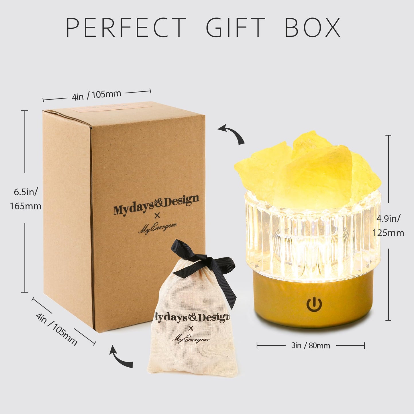 MYDAYS&DESIGN Yellow Crystal Lamp Natural Citrine Lamp, LED Light Dimmer with 3 Levels Cordless, Rocks Lamp Night Light Rechargeable for Room Home Decor Relaxation Ambiance (Yellow)
