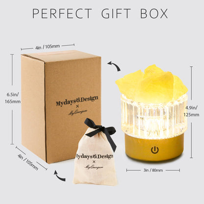 MYDAYS&DESIGN Yellow Crystal Lamp Natural Citrine Lamp, LED Light Dimmer with 3 Levels Cordless, Rocks Lamp Night Light Rechargeable for Room Home Decor Relaxation Ambiance (Yellow)