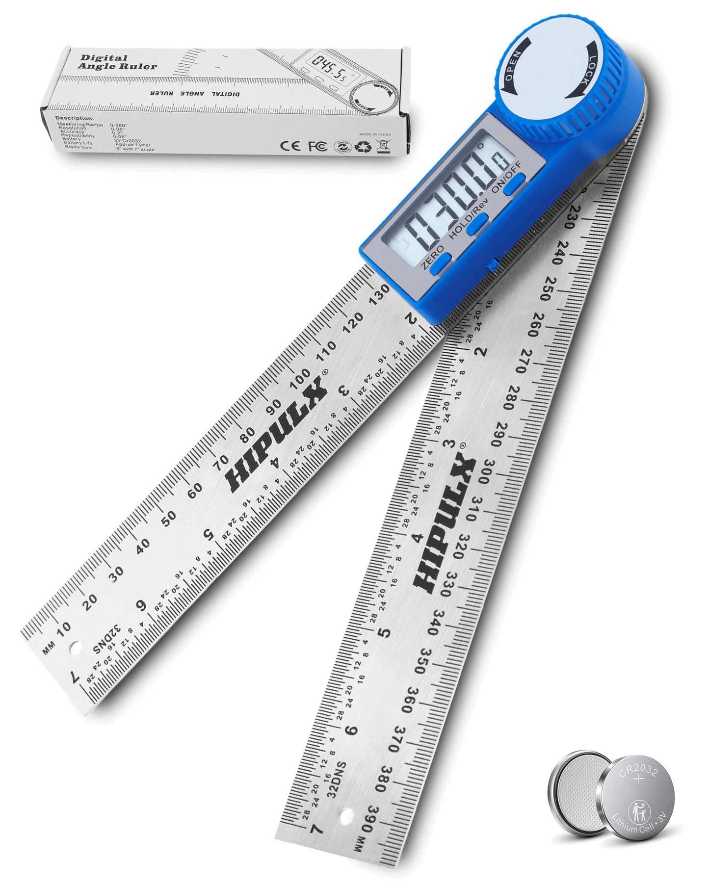 HIPULX Digital Angle Finder Ruler, 7 Inch 2-in-1 Stainless Steel Angle Finder Tool, 360° Digital Protractor with LCD Display for Woodworking, Construction, Reverse Angle Measurement